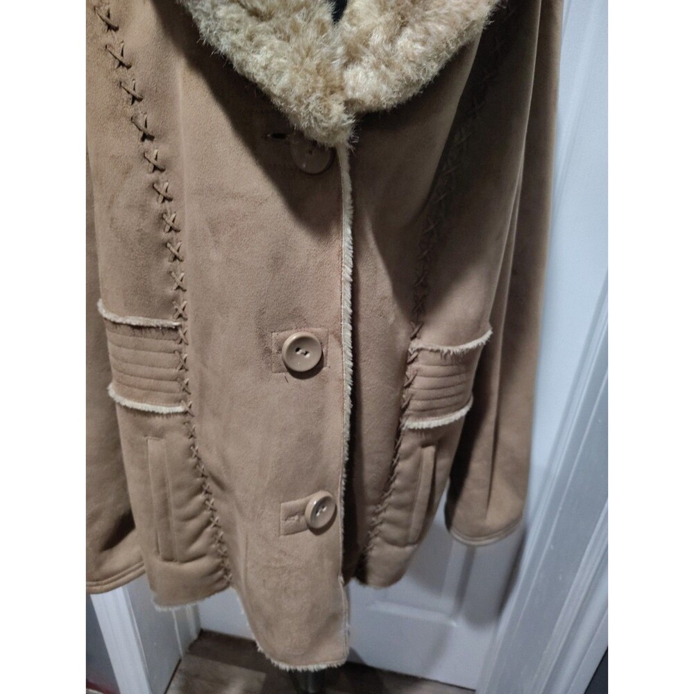 Braetan Jacket Camel Faux Suede Round Collar Faux Fur Lined Pockets Plus Sz30/32 - Picture 7 of 13